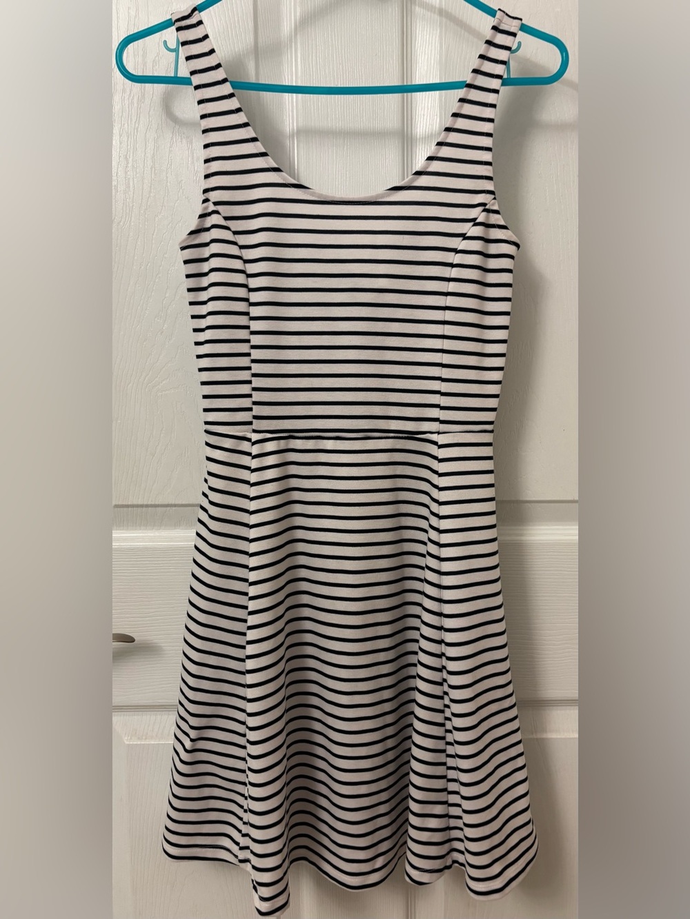 H&M-Navy & White Striped-Summer Mini Dress With Flared Shirt-Size 6